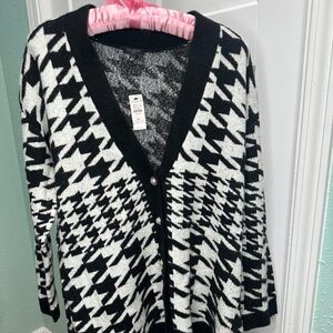 NWTs Talbots HOUNDSTOOTH JACQUARD CARDIGAN Sz L Petite Tunic Pearl Buttons Soft